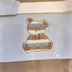 Uscita clinica neonato ciniglia celeste e beige con orsetto
