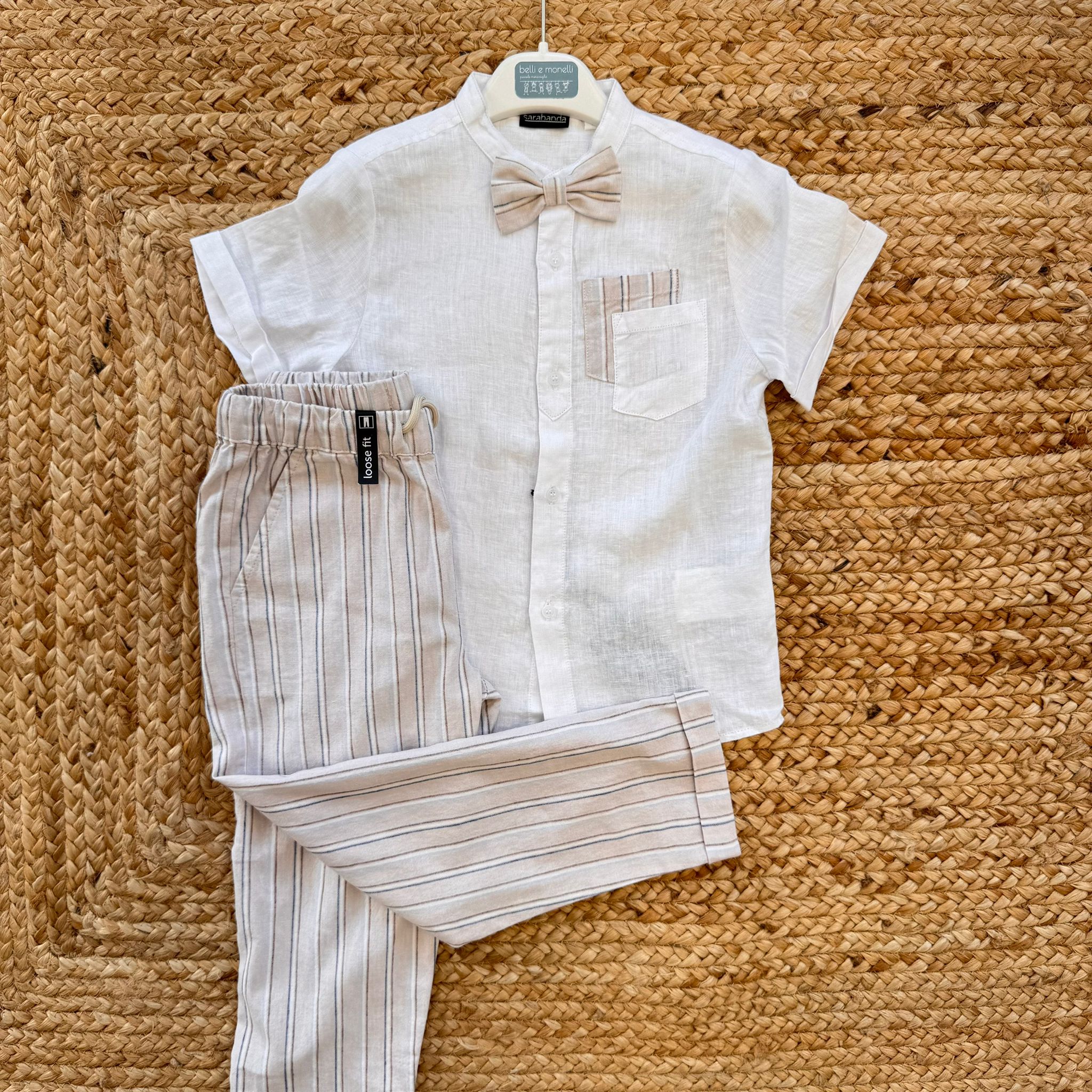 COMPLETO BAMBINO CAMICIA CON PAPILLON E PANTALONE RIGATO