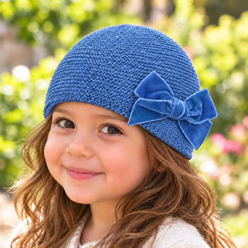 Cappello bambina azzurro Francia Condor con fiocco in velluto