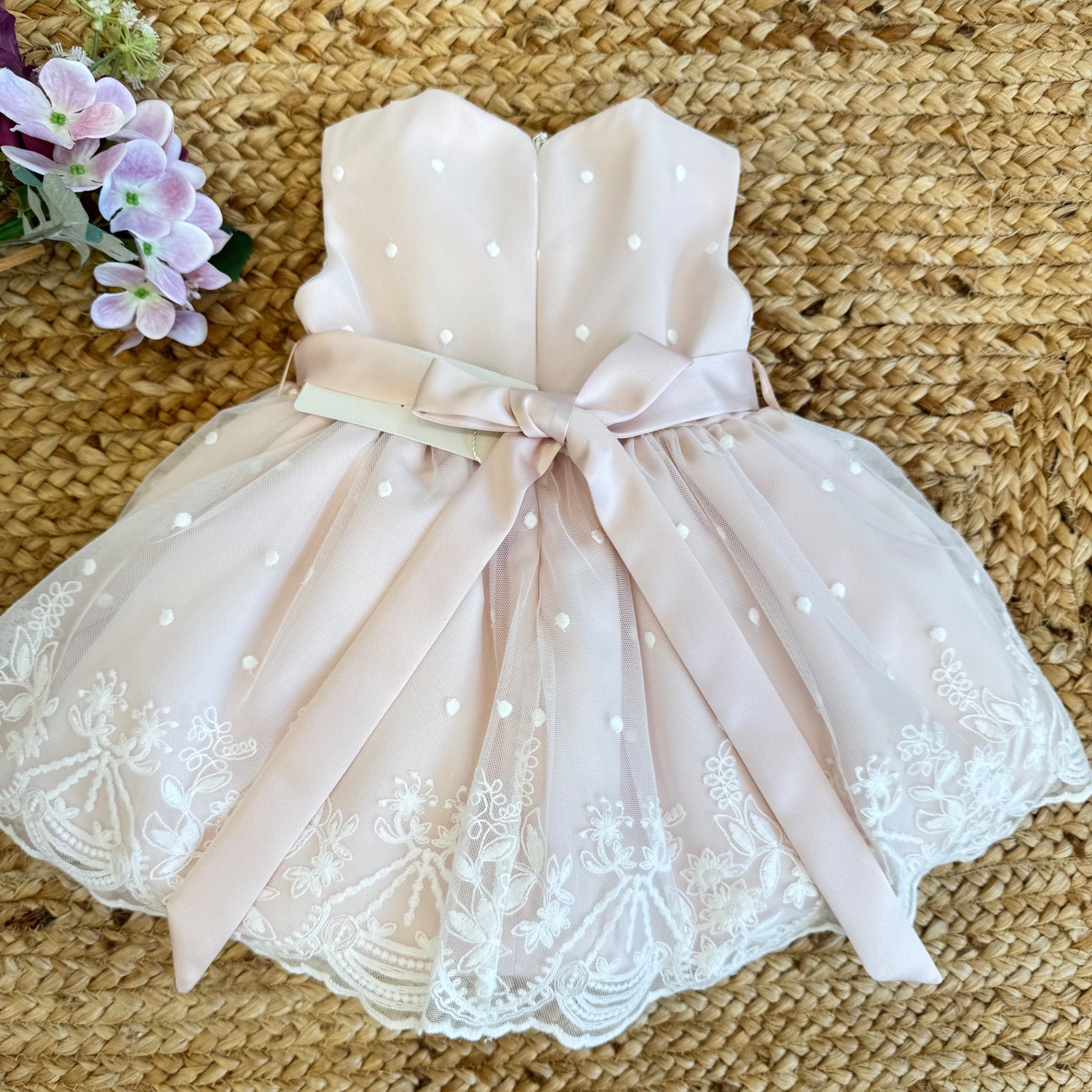  Gonna abito Battesimo bambina con ricami e tulle