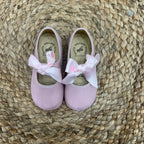 Ballerine in velluto rosa con fiocco in raso