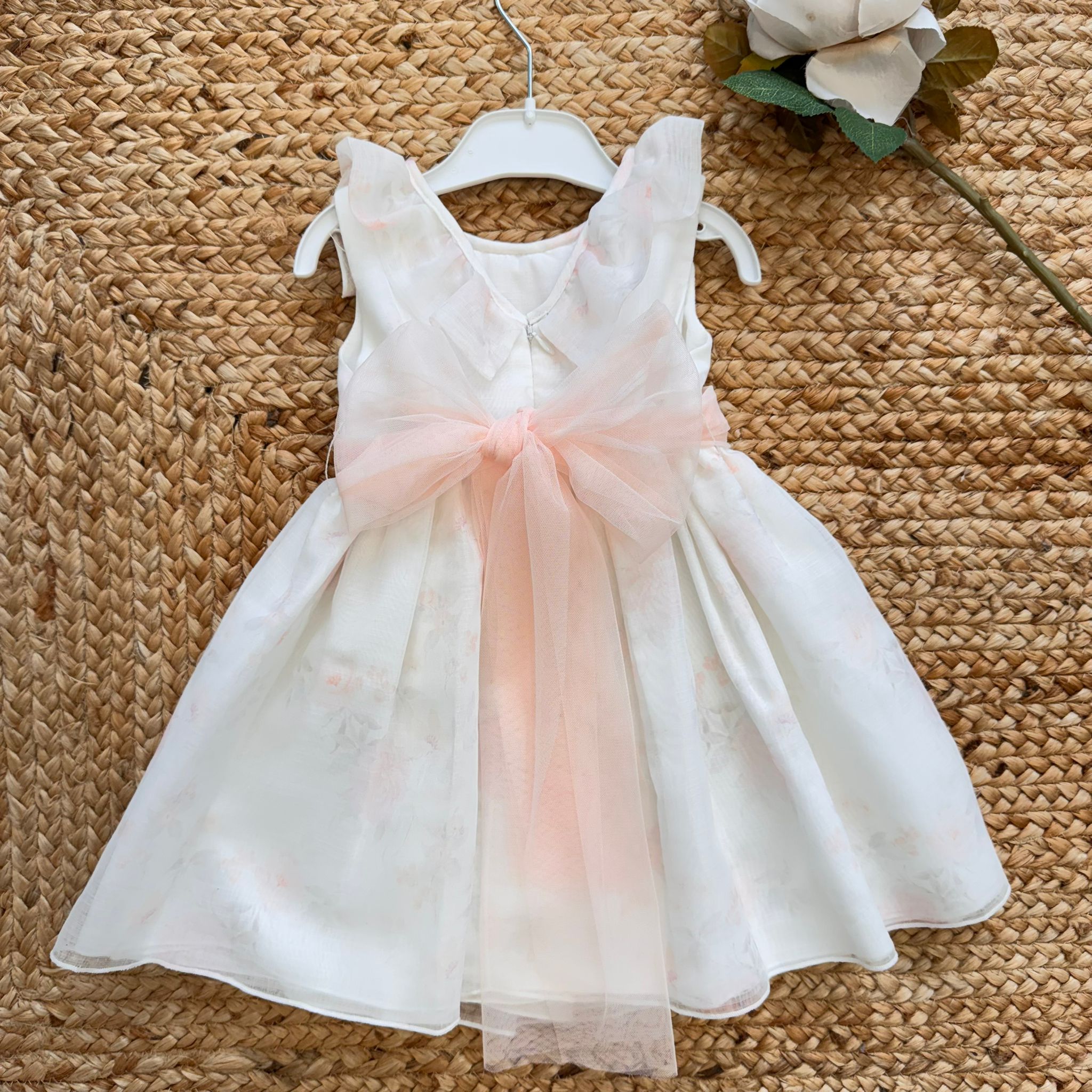 ABITO ELEGANTE ROSA CIPRIA CON FIORI IN TULLE