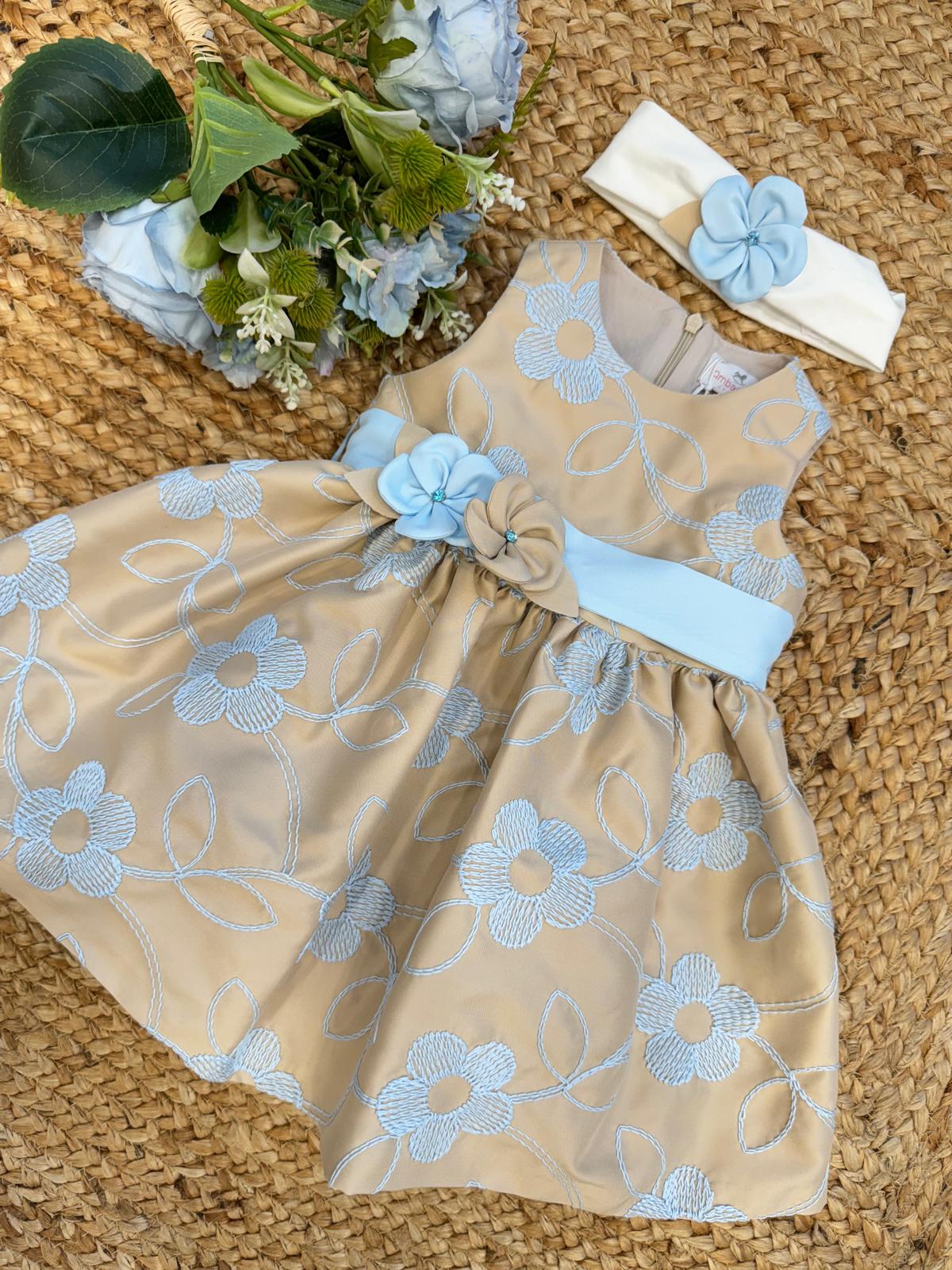 Abito in mikado con fiori ricamati