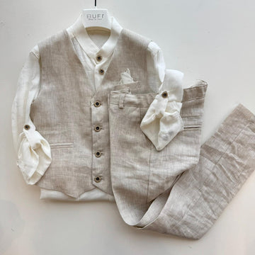 Completo bimbo in lino cerimonia beige naturale