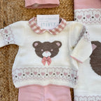 Set nascita neonata rosa e panna con orsetto