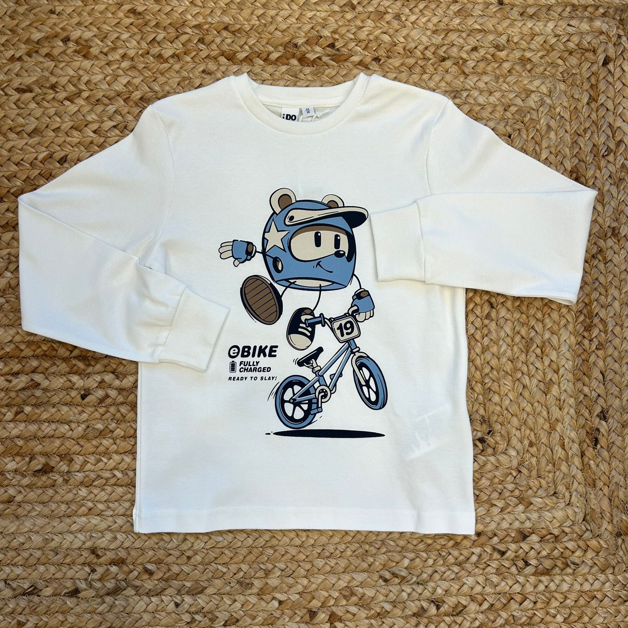 Maglia bimbo panna con stampa orsetto e bici