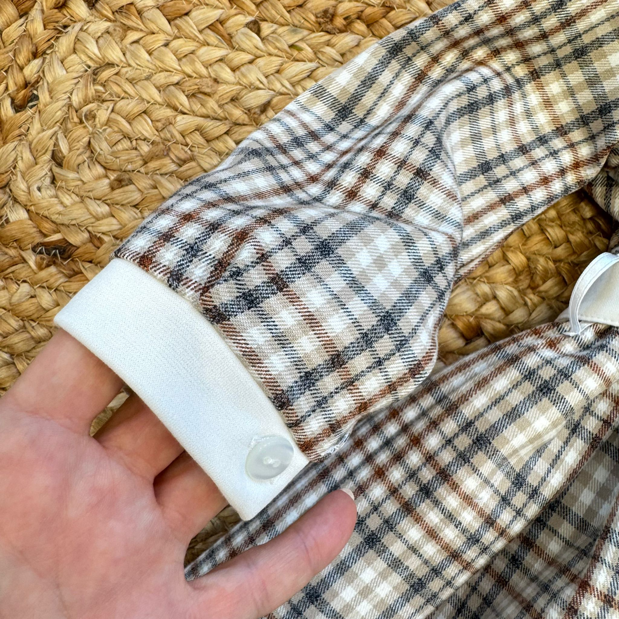 Abitino scozzese panna e beige con fiocco in vita