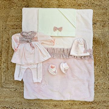 Uscita clinica neonata rosa in ciniglia e pelliccia con dettagli floreali/NUOVA COLLEZIONE