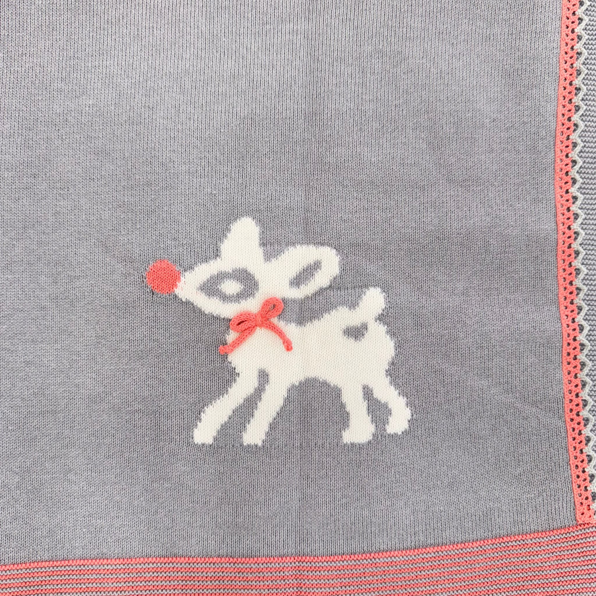 COPERTINA NEONATA IN MAGLIA LANA E COTONE CON CERBIATTO