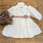 Abito battesimo bimba con cintura rosa e fascia coordinata