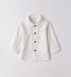 Completo bambino camicia fantasia e cardigan blu