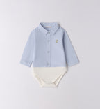 Completo casual chic bimbo maglia navy e pantaloni beige