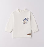 Completo bambino cardigan blu e pantalone beige