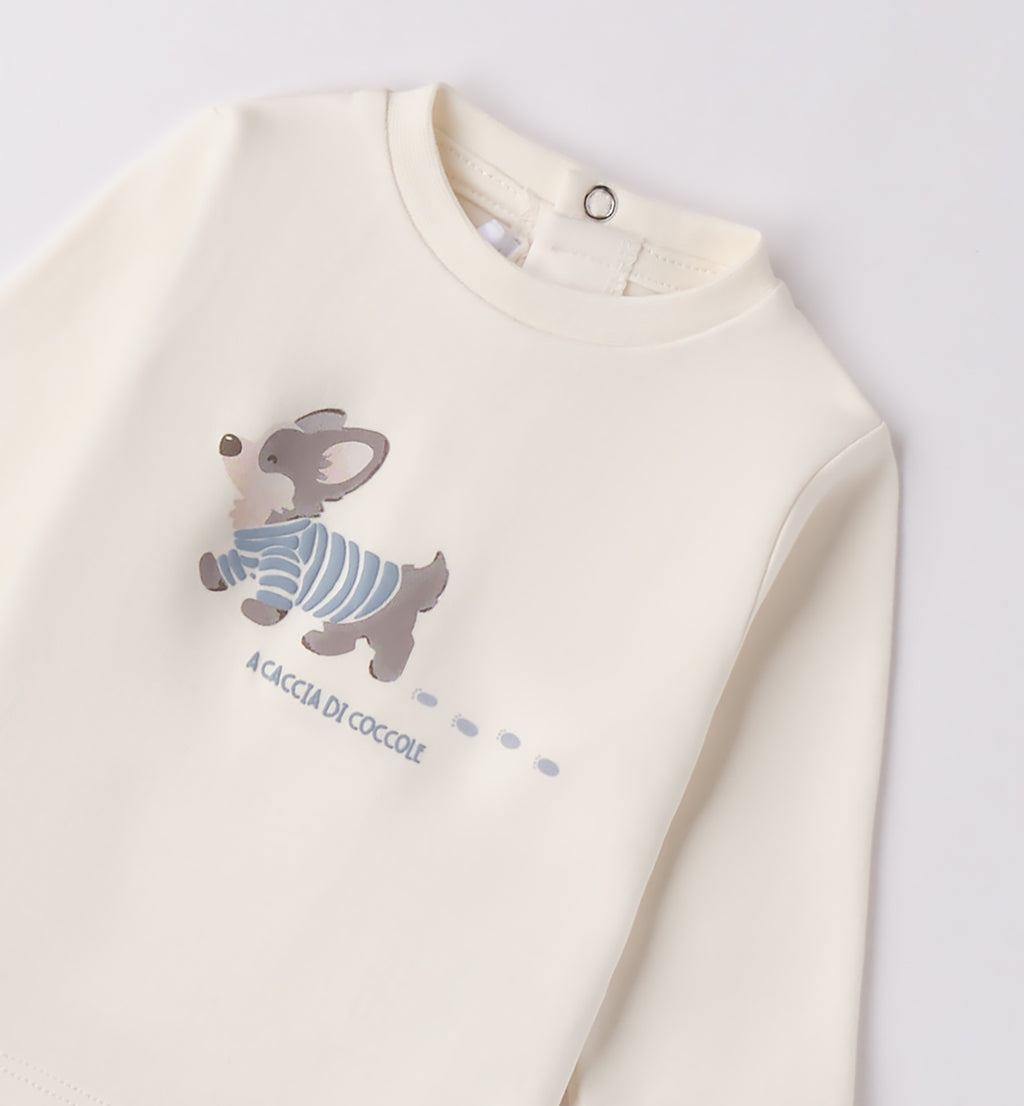 Completo bambino giacca beige e pantalone blu