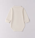 Tutina tre pezzi neonato in cotone e lana azzurro e beige