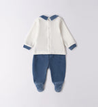 Tutina ciniglia neonato panna e blu con ricamo