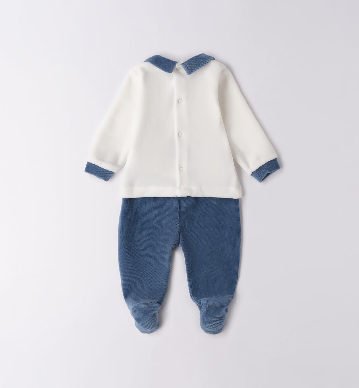 Tutina ciniglia neonato panna e blu con ricamo