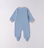 Tutina neonato ciniglia celeste con orsetto applicato