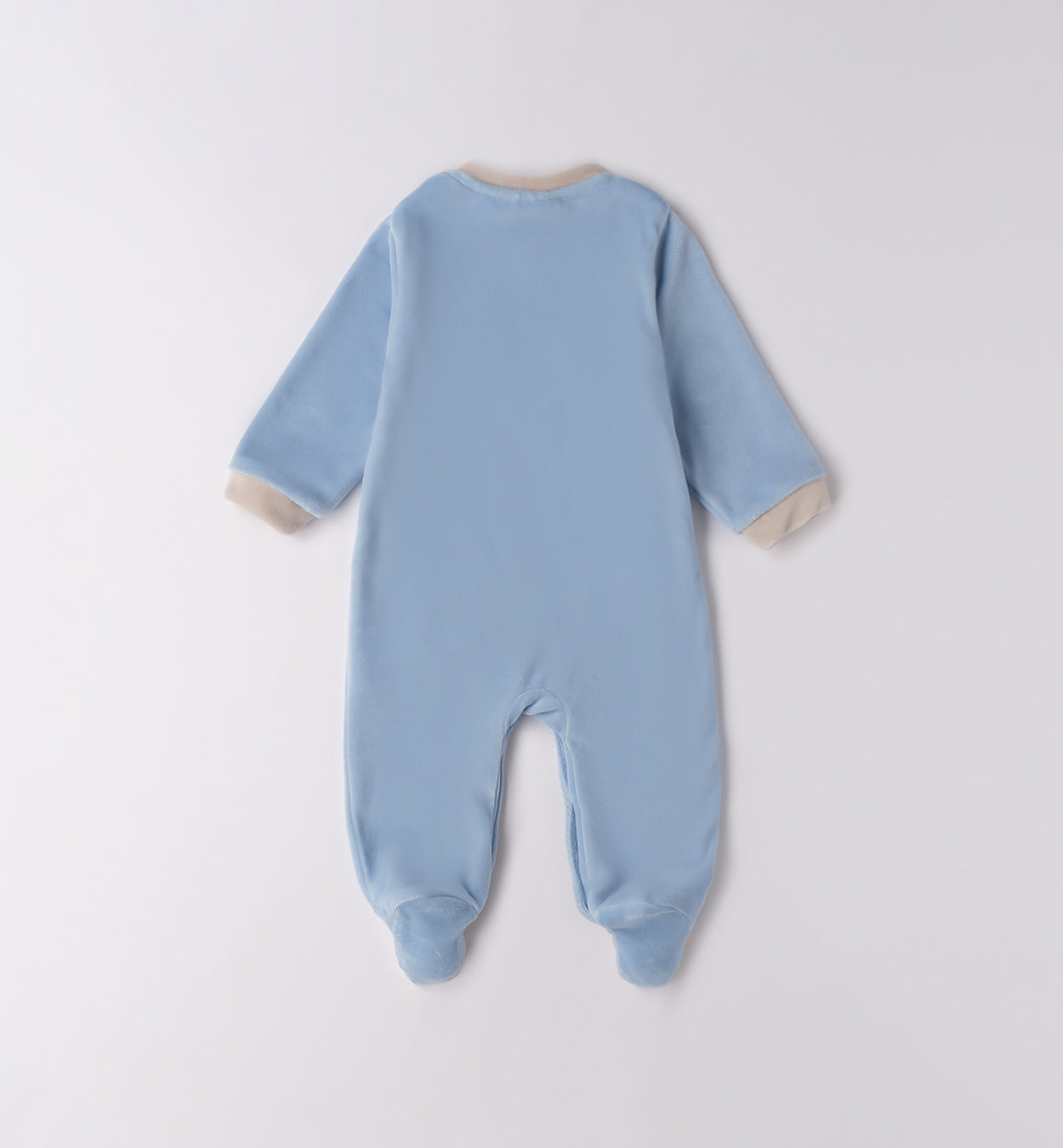 Tutina neonato ciniglia celeste con orsetto applicato