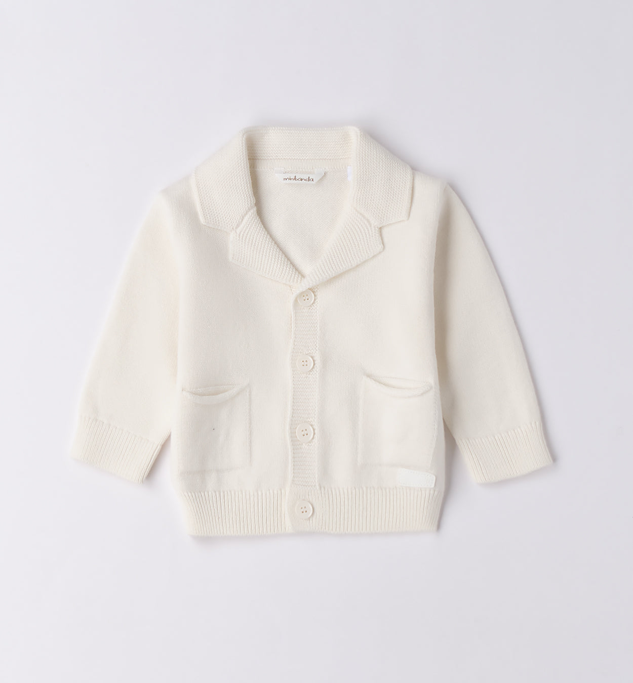 Cardigan panna neonato in maglia con tasche