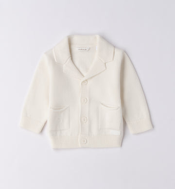 Cardigan panna neonato in maglia con tasche
