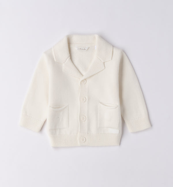 Cardigan panna neonato in maglia con tasche