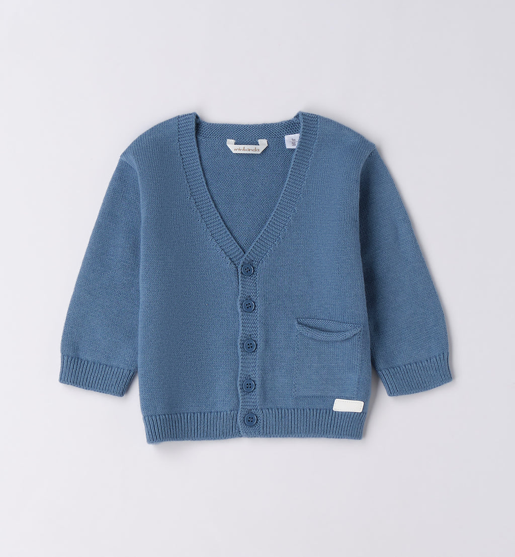 Completo bambino camicia fantasia e cardigan blu