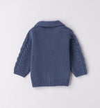 Completo bambino cardigan blu e pantalone beige