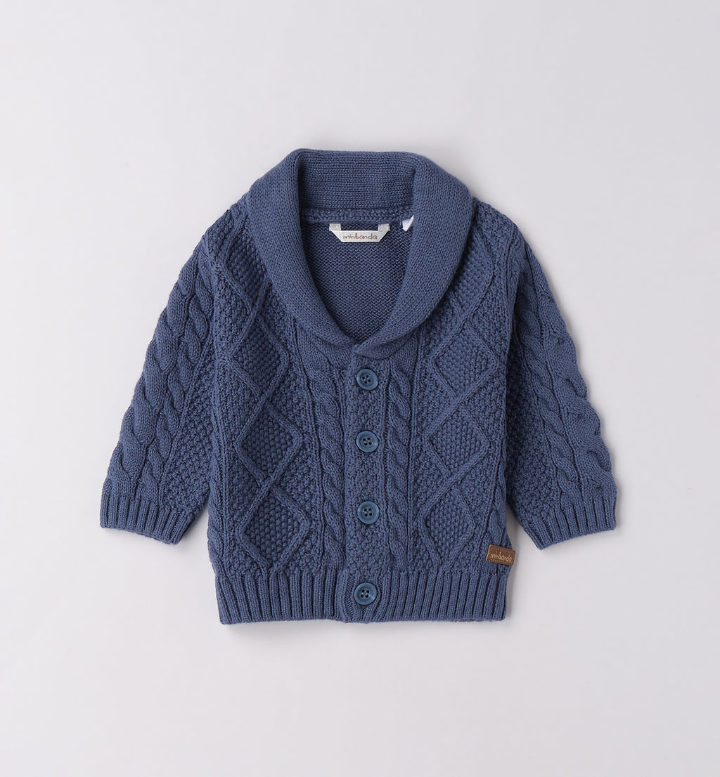 Completo bambino cardigan blu e pantalone beige
