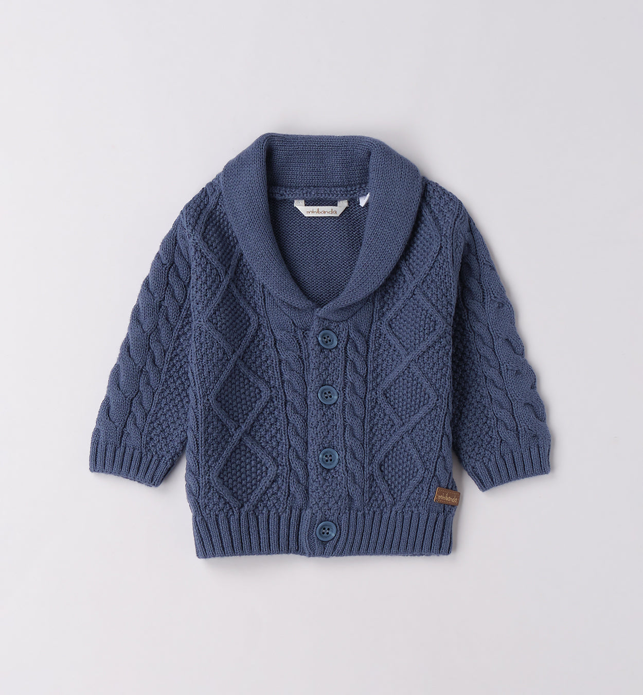 Completo bambino cardigan blu e pantalone beige