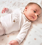 Tutina ciniglia unisex panna e tortora con orsetto
