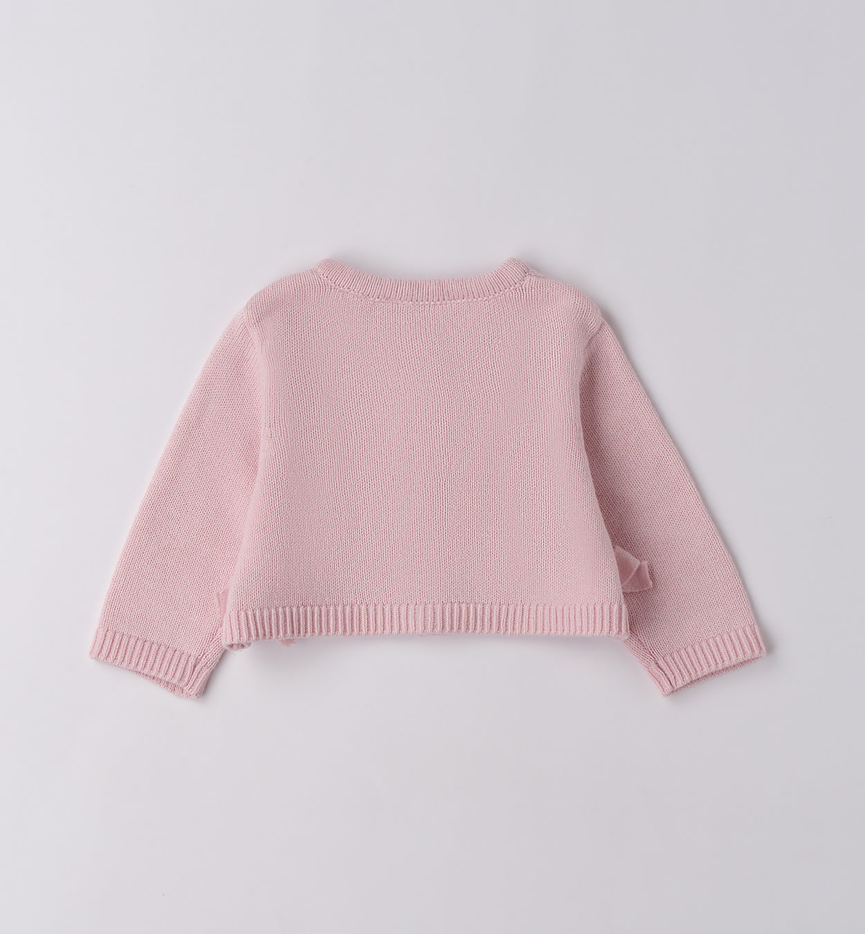 Completo bimba rosa e grigio con abito e cardigan