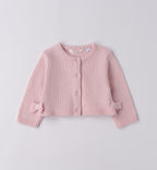 Completo bimba rosa e grigio con abito e cardigan