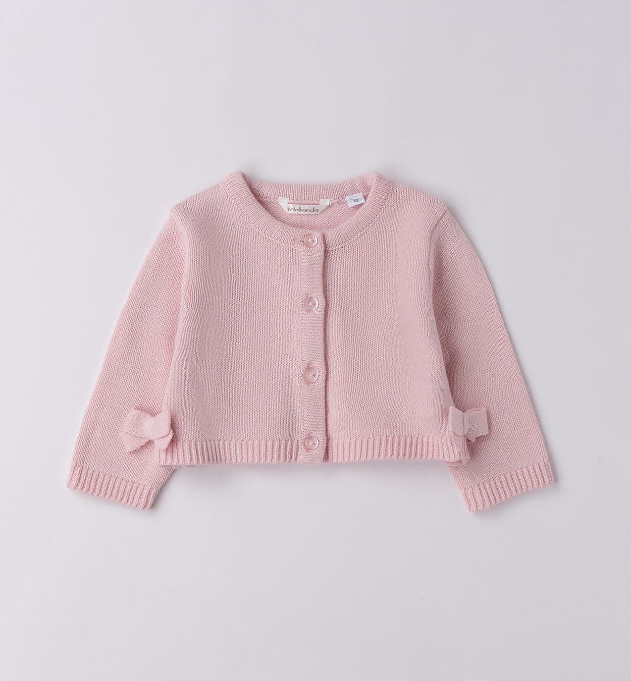 Completo bimba rosa e grigio con abito e cardigan