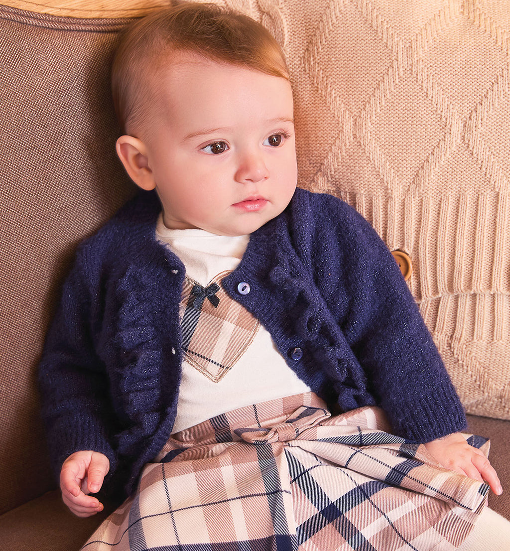Completo bimba scozzese blu e beige