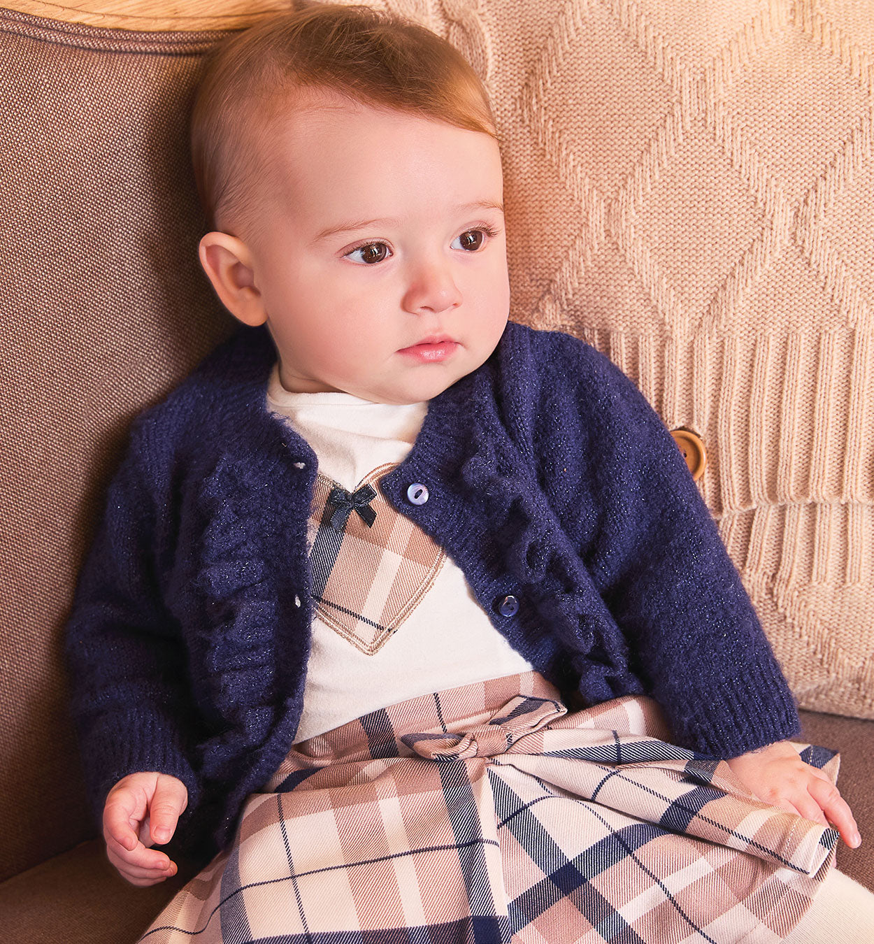 Completo bimba scozzese blu e beige
