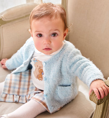 Completo bimba turchese con orsetto e shorts