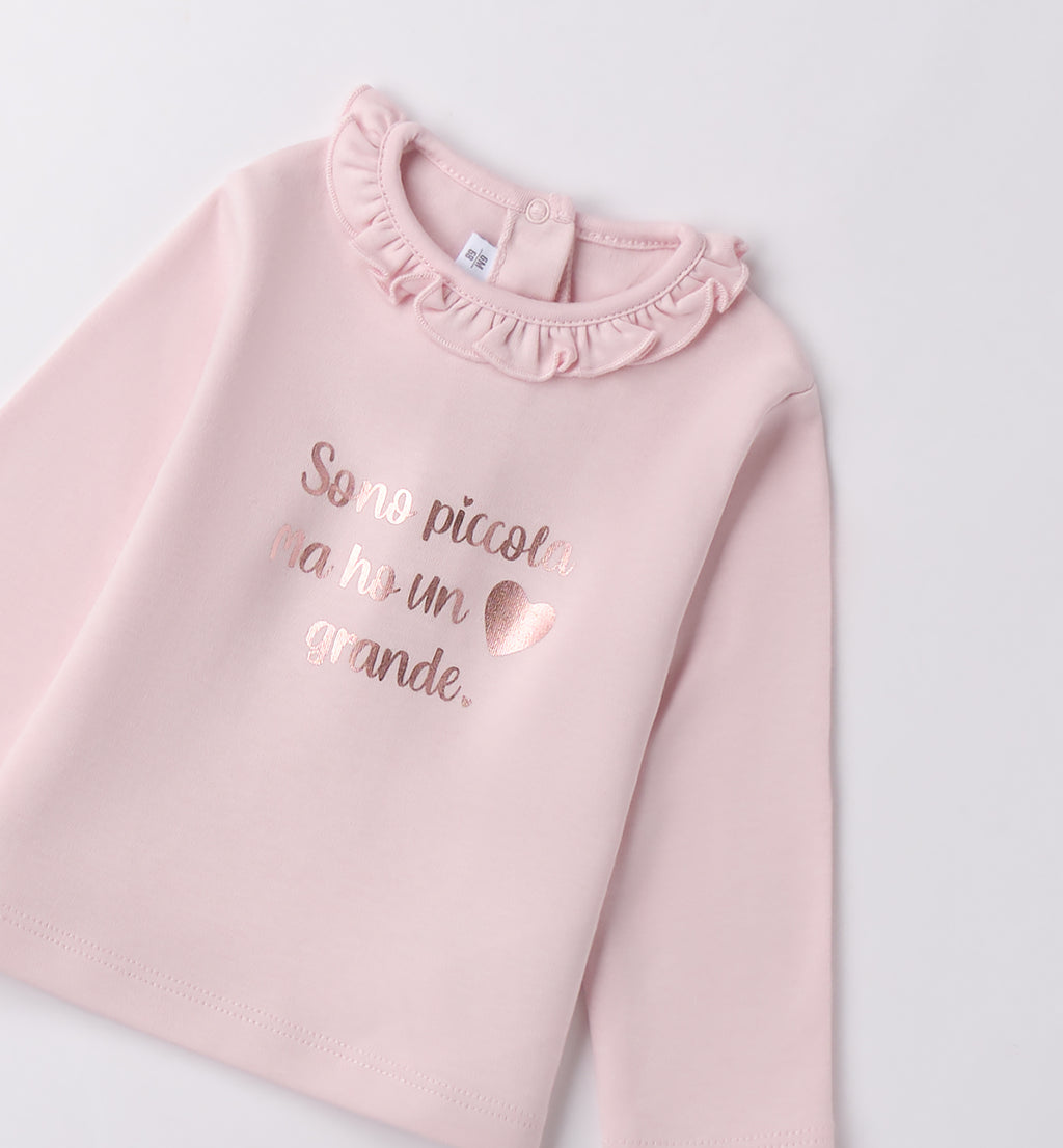 Completo bimba rosa e grigio con abito e cardigan