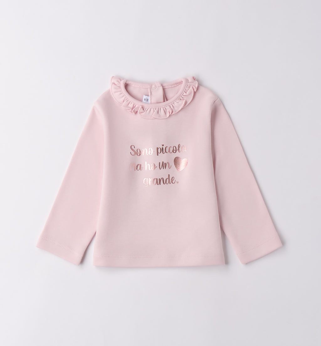 Completo bimba rosa e grigio con abito e cardigan