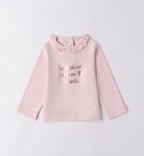 Completo bimba rosa e grigio con abito e cardigan