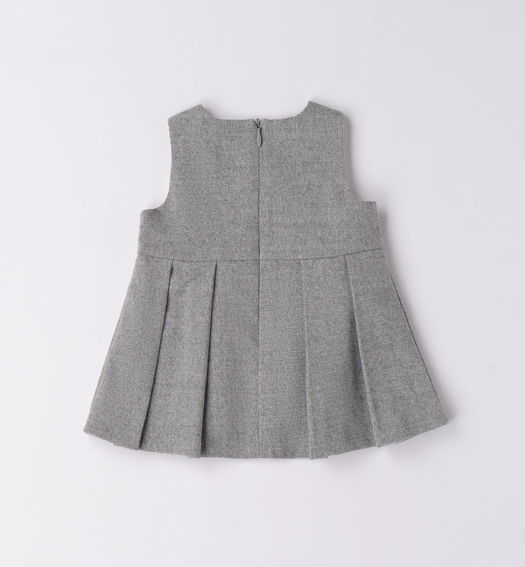 Completo bimba rosa e grigio con abito e cardigan