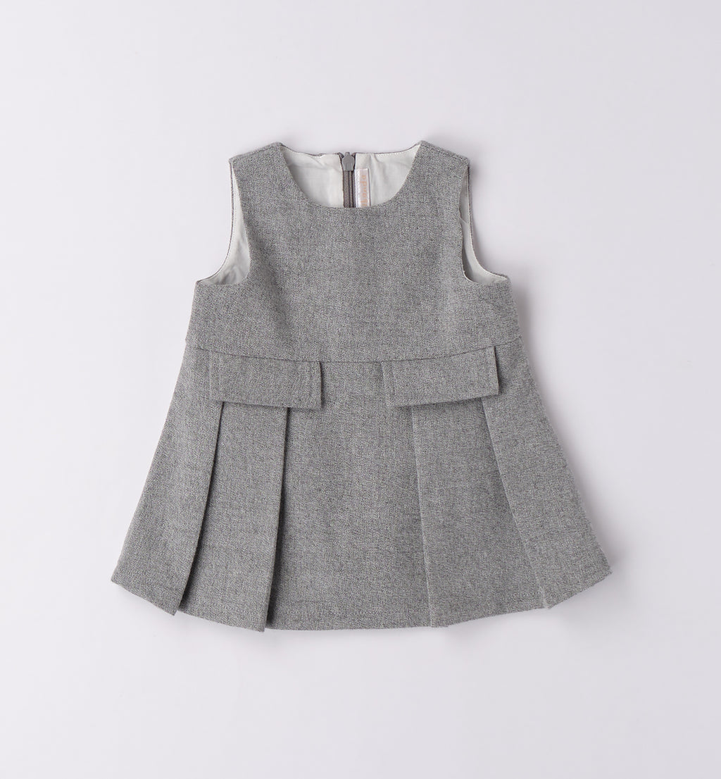 Completo bimba rosa e grigio con abito e cardigan