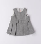 Completo bimba rosa e grigio con abito e cardigan