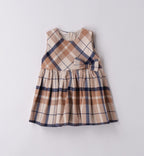 Completo bimba scozzese beige e blu