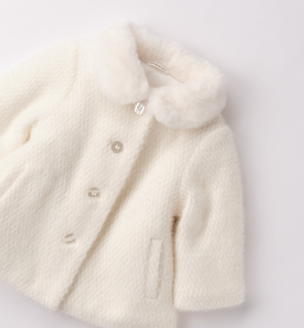 Cappottino battesimo neonata bianco con colletto pelliccia