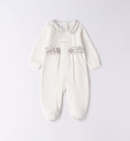 Tutina ciniglia neonata bianco latte con dettagli scozzesi