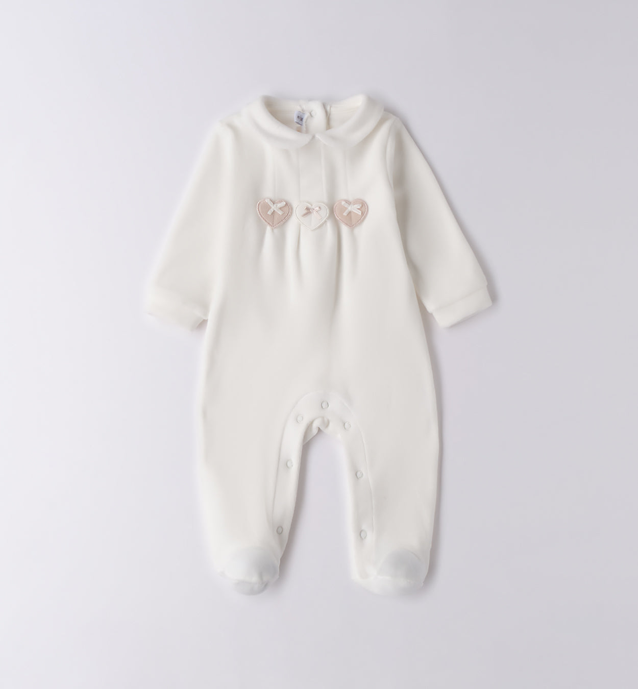 Tutina neonata caldo cotone bianco latte con cuori tortora