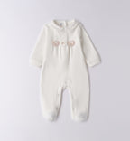 Tutina neonata caldo cotone bianco latte con cuori tortora