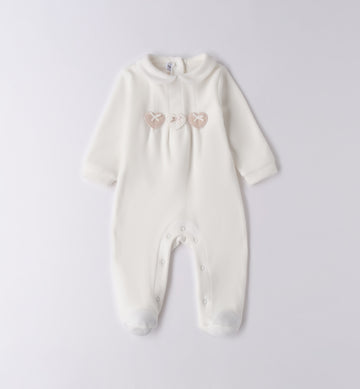 Tutina neonata caldo cotone bianco latte con cuori tortora