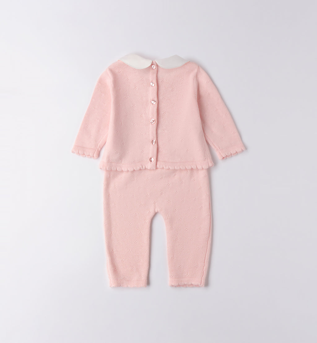 Tutina neonata rosa con colletto bianco